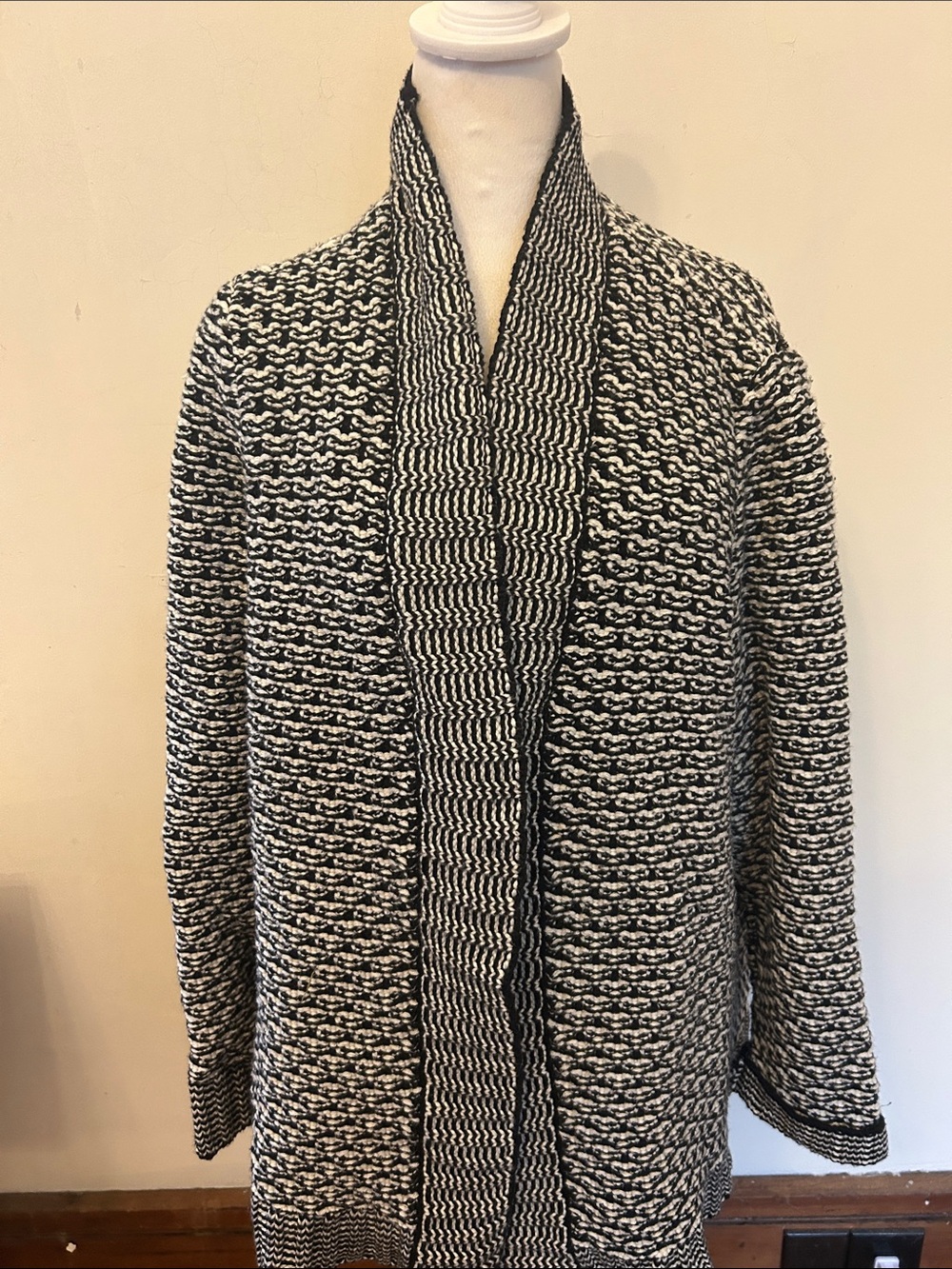 Talbots Black and White Open Front Shawl Collar Cardigan Size 2X EUC